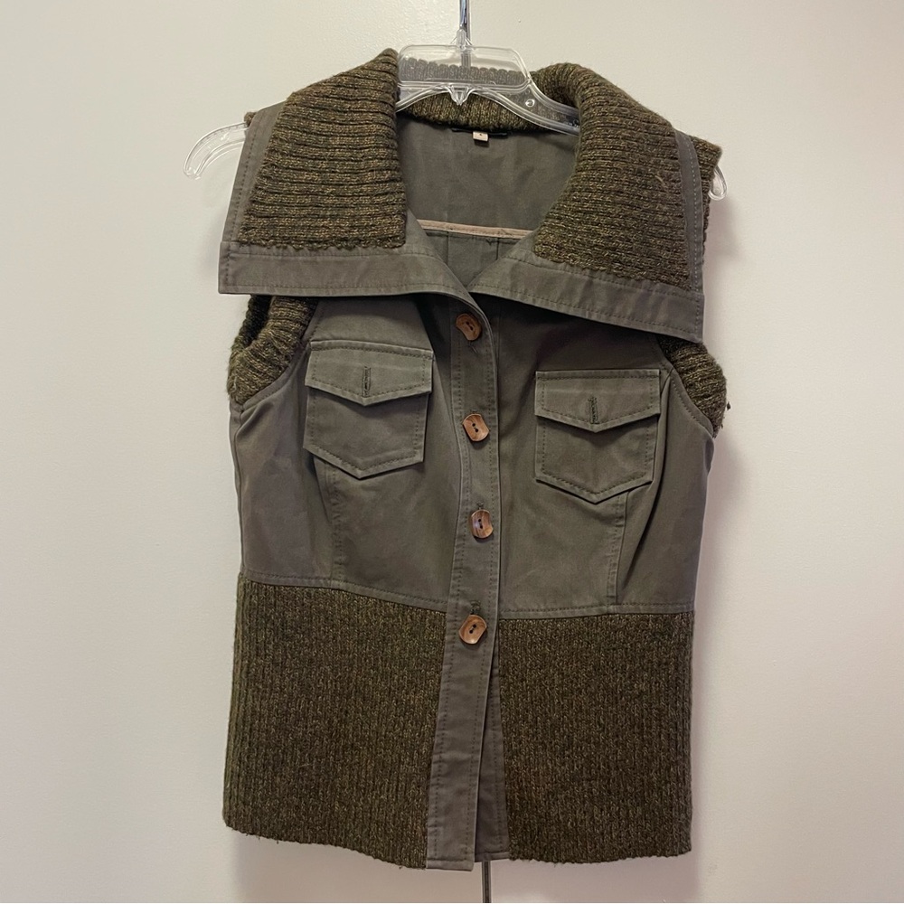 Women's Khaki Sleeveless Vest with Knit Accents